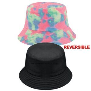 Bucket Hat Reversible Unisex Double Side Sun Fishing Cap Women Men Tie Dye Black